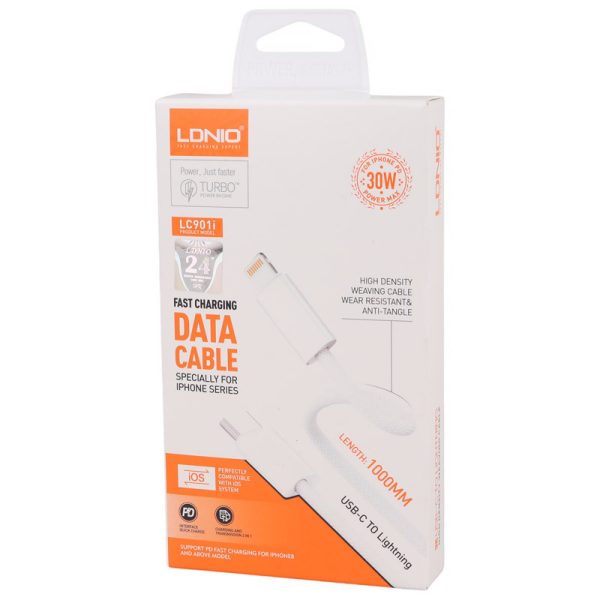 کابل تایپ سی به لایتنینگ فست شارژ 30 وات الدینیو LC901i طول 1 متر