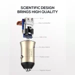 شارژر فندکی الدینیو مدل C509Q به همراه کابل USB-C